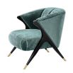 Designer luxury armchair upholstered in Aegean green crushed velvet with black/brass legs