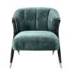 Designer luxury armchair upholstered in Aegean green crushed velvet with black/brass legs