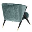 Designer luxury armchair upholstered in Aegean green crushed velvet with black/brass legs