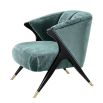 Designer luxury armchair upholstered in Aegean green crushed velvet with black/brass legs