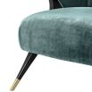 Designer luxury armchair upholstered in Aegean green crushed velvet with black/brass legs