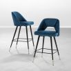 Blue velvet retro glam bar stools by Eichholtz