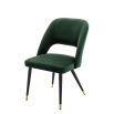 Contemporary green velvet dining chair with brass capped tapered legs