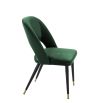 Contemporary green velvet dining chair with brass capped tapered legs