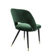 Contemporary green velvet dining chair with brass capped tapered legs