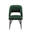 Contemporary green velvet dining chair with brass capped tapered legs