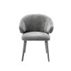 A sophisticated grey upholstered dining chair with tapered legs 