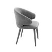 A sophisticated grey upholstered dining chair with tapered legs 