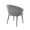 A sophisticated grey upholstered dining chair with tapered legs 