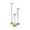A luxury set of candle holders crafted from crystal glass with a gold finish