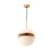 Antique brass and white glass single hanging light formed by two half spheres