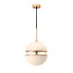Antique brass and white glass single hanging light formed by two half spheres