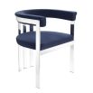 navy velvet dining chair with shiny silver frame 