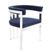 navy velvet dining chair with shiny silver frame 