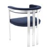 navy velvet dining chair with shiny silver frame 