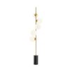 Modern, brass finish floor lamp with 5 glass lampshade detailing and black marble base