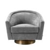 luxurious upholstered swivel chair with golden base