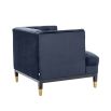 blue velvet armchair with deep-buttoning and black & brass legs 