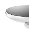 Sleek low silver side table with black glass table top