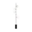 Modern, nickel finish floor lamp with 5 glass lampshade detailing and black marble base
