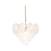 Antique brass chandelier with frosted glass petal design