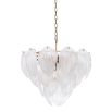 Antique brass chandelier with frosted glass petal design