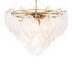 Antique brass chandelier with frosted glass petal design