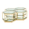 Luxury gold hexagonal shaped 4 in 1 coffee table with glass top
