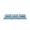 contemporary white outdoor sofa with blue and white cushions 