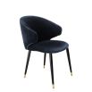 Luxury midnight blue velvet dining chair with black and gold tapered legs