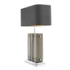 Silver table lamp with frosted glass and grey velvet shade