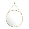 round hanging wall mirror with gold finish