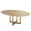 washed oak oval table with brushed brass frame 