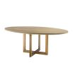 washed oak oval table with brushed brass frame 