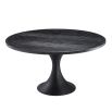 charcoal oak dining table with bronze hourglass base 