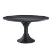 charcoal oak dining table with bronze hourglass base 