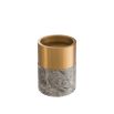 An elegant trio of candle holders in grey marble and brushed brass touches.