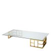 Clear glass rectangular coffee table with gold finish