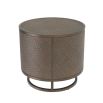A stylish dark oak side table with a bronze frame