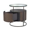 A luxurious dark woven oak bedside table with a glass table top