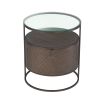 A luxurious dark woven oak bedside table with a glass table top