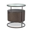 A luxurious dark woven oak bedside table with a glass table top