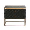 Black, faux leather bedside table with two drawers and diamond quilted upholstery