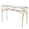 clear console tabletop with branch-like frame in gold finish