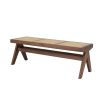 Brown finish, solid wood bench with rattan seat base