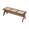Brown finish, solid wood bench with rattan seat base