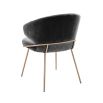 dark grey velvet dining chair with a brushed brass frame