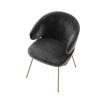 dark grey velvet dining chair with a brushed brass frame