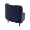 Midnight blue velvet sofa with black legs and corner design