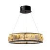 round, modern luxe chandelier with crystal glass and a matte, black finish 